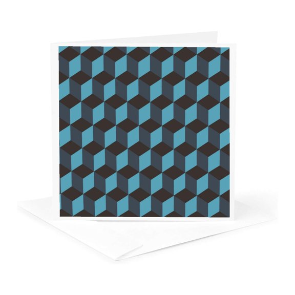 3drose, Isometric Cube Pattern Teal Blue Geometric Art, 1 Greeting Card with Envelope
