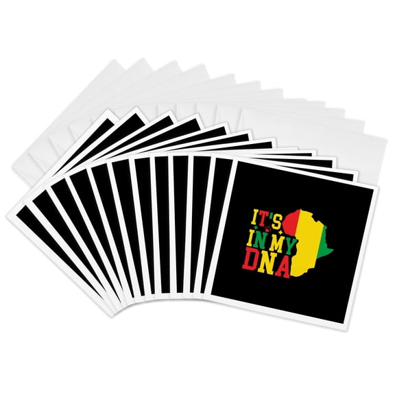 3drose, It Is in My Dna Red, Yellow, Green Text, Africa Map. Juneteenth Art, 12 Greeting Cards with Envelopes