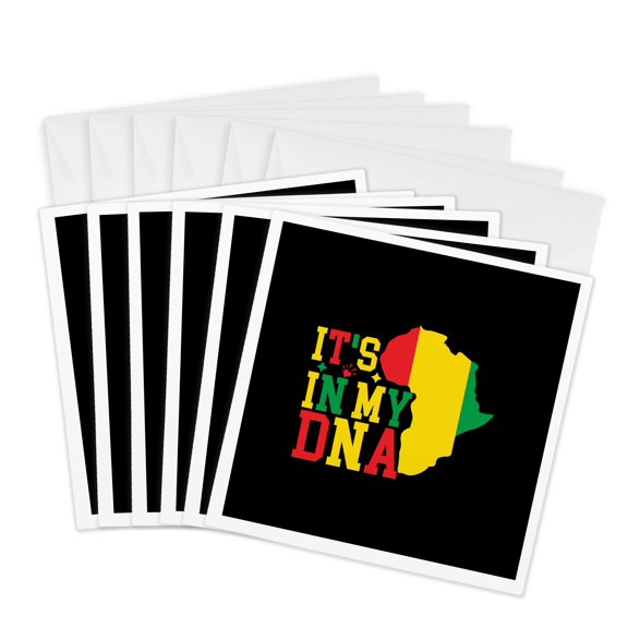 3drose, It Is in My Dna Red, Yellow, Green Text, Africa Map. Juneteenth Art, 6 Greeting Cards with Envelopes