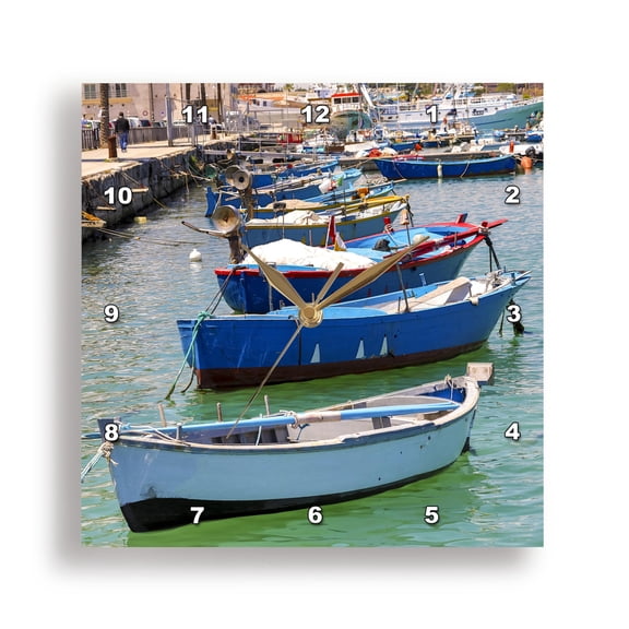 3drose, Italy, Apulia, Bari, Molfetta. Row Boats in Harbor., 15x15 Wall Clock