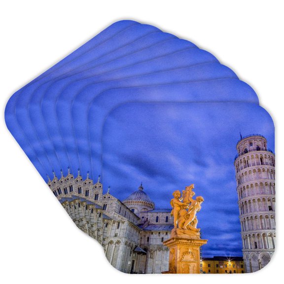 3drose, Italy, Pisa. Pisa Cathedral and Leaning Tower at Sunset., Set of 8 Coasters - Cork
