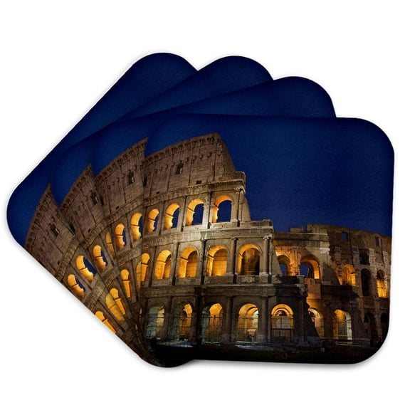 3drose, Italy, Rome, Colosseum. Night Scene at Landmark., Set of 4 Coasters - Cork