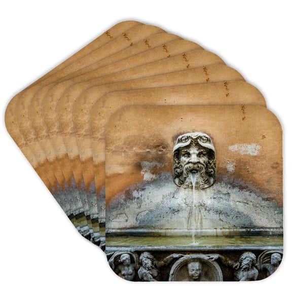 3drose, Italy, Rome. Via Condotti, Small Wall Fountain with Face Sculpture., Set of 8 Coasters - Cork