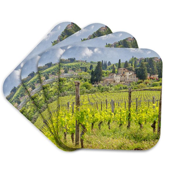 3drose, Italy, Tuscany, Panzano. Spring Green of the Vineyards., Set of 4 Coasters - Cork