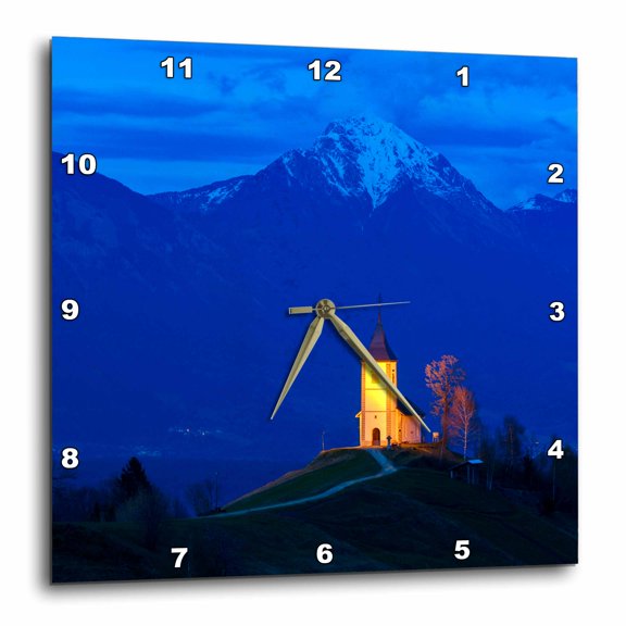 3drose, Italy, Val Badia. St. Barbara Church Illuminated at Sunset, 10x10 Wall Clock