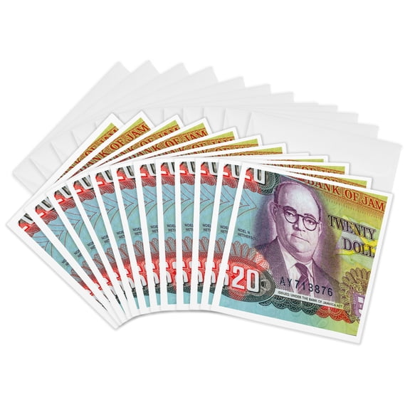 3drose, Jamaica Jamaican Money Dollar Currency Bank Note Bill Cash, 12 Greeting Cards with Envelopes