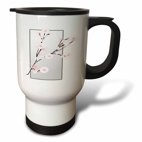 3drose, Japanese Cherry Blossoms on Silver, 14oz Stainless Steel Travel Mug
