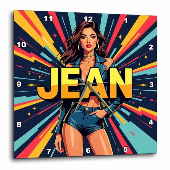 3drose, Jean Female Name, Futuristic Fashion and Style. Personal Art Gift, 10x10 Wall Clock
