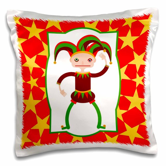 3drose, Jester or Joker with Funny Hat Cartoon, 16x16 inch Pillow Case