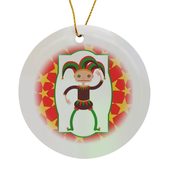 3drose, Jester or Joker with Funny Hat Cartoon, Circle Porcelain Ornament