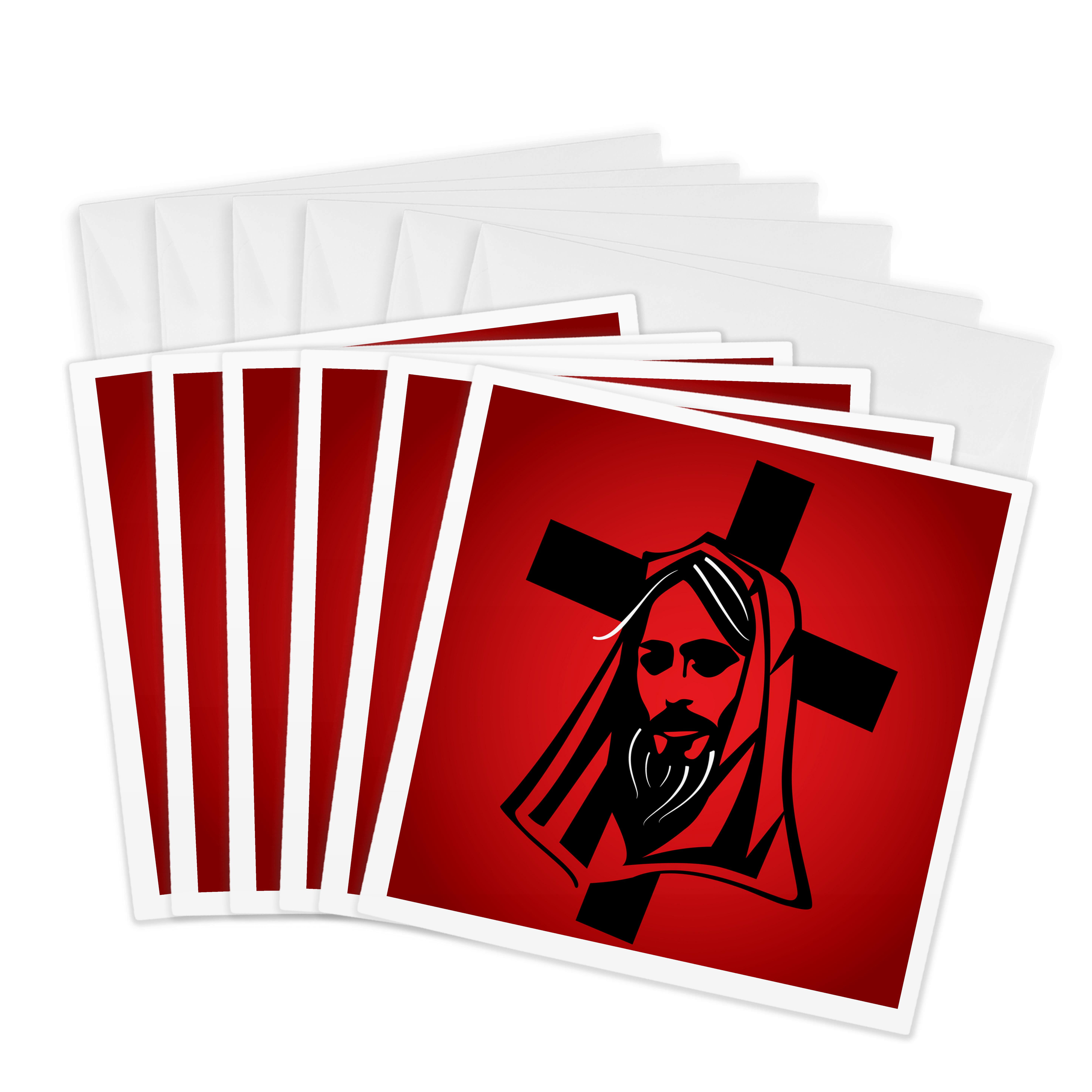 3drose, Jesus Vector Graphic Black on Red Background, 6 Greeting Cards ...