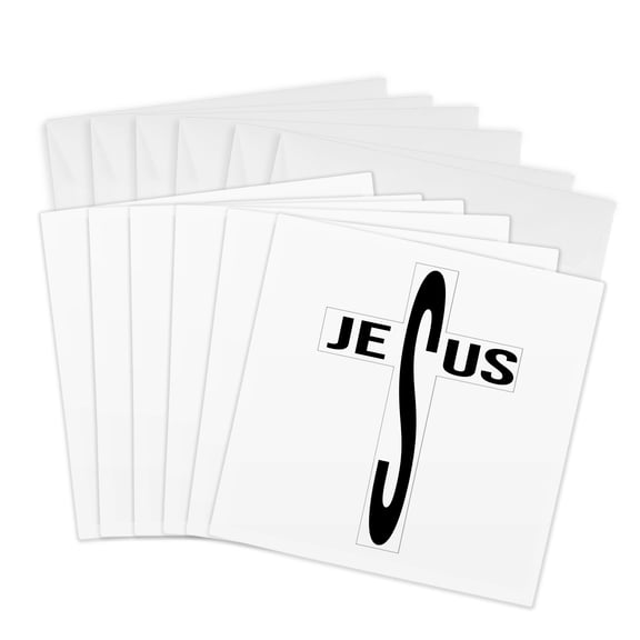 3drose, Jesus Written in a Faint Cross. Black Lettering on White Background., 6 Greeting Cards with Envelopes