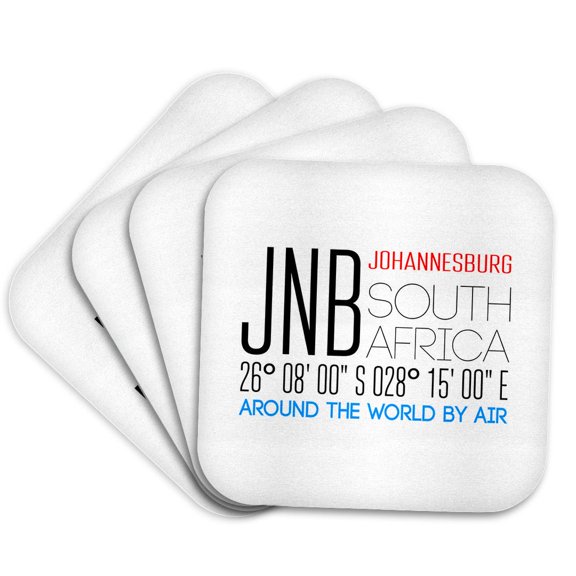 3drose, Jnb Johannesburg, South Africa, Coordinates. Around the World by Air, Set of 4 Coasters - Cork