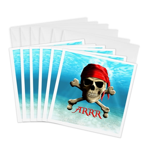 3drose, Jolly Roger Pirate Skull Talk like a Pirate Arrr, 6 Greeting Cards with Envelopes