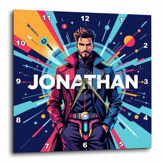 3drose, Jonathan Man Name, Futuristic Science, Space Art. Cool Personal Gift, 10x10 Wall Clock