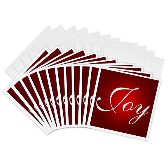3drose, Joy Christmas Message Red White Holiday Colors, 12 Greeting Cards with Envelopes