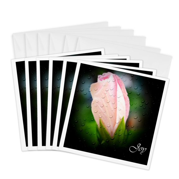 3drose, Joy Inspirational Flower, 6 Greeting Cards with Envelopes