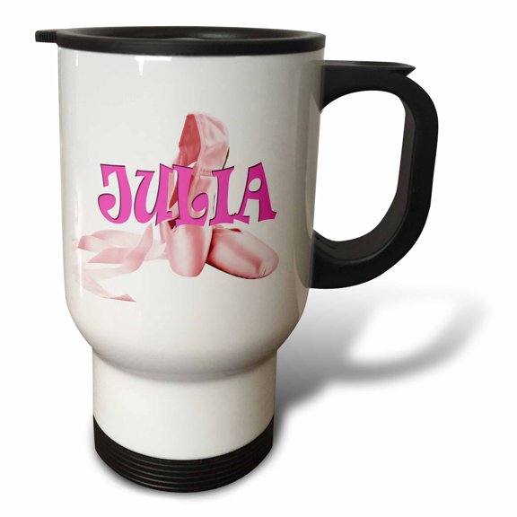 3drose, Julia. Pink Ballet Shoes. Ballerina., 14oz Stainless Steel Travel Mug
