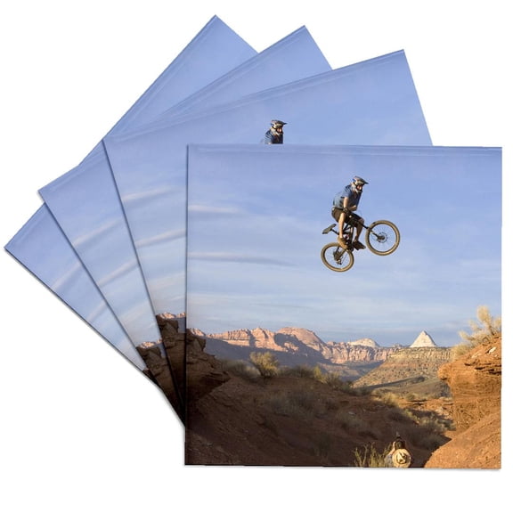 3drose, Jumping at Red Bull Rampage, Virgin, Utah - Us45 Cha0080 - Chuck Haney, Set of 4 Ceramic Tile Coasters