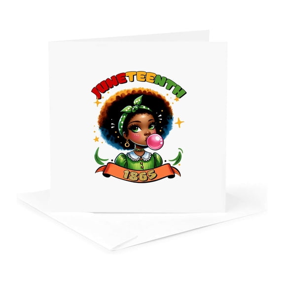 3drose, Juneteenth 1865 Text and an Image of a Girl with Chewing Gum Bubble, 1 Greeting Card with Envelope