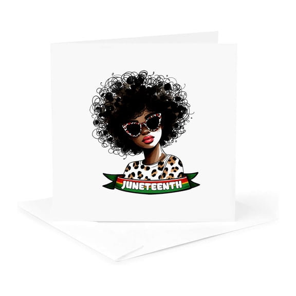 3drose, Juneteenth Text and an Image of an African-american Beautiful Woman, 1 Greeting Card with Envelope