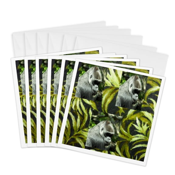 3drose, Jungle Gorillas Print, 6 Greeting Cards with Envelopes