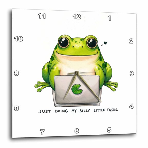 3drose, Just Doing My Silly Little Tasks Text, a Frog on the Computer, Gift, 13x13 Wall Clock