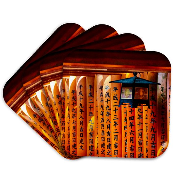 3drose, Kanji on Senbon Torii in Fushimi Inari Shrine, Kyoto, Japan, Set of 4 Coasters - Soft