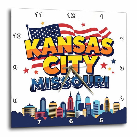 3drose, Kansas City, Missouri. the American Flag. Cool Patriotic Family Gift, 15x15 Wall Clock
