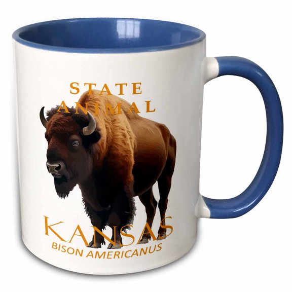 3drose, Kansas Territory Animal Bison Americanus, 11oz Two-tone Blue Mug