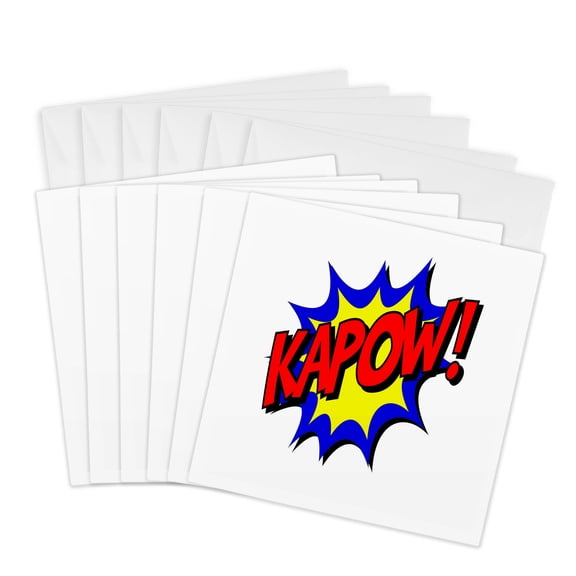 3drose, Kapow Superhero Fighting Punch Comic Strip Word 3drsmm, 6 Greeting Cards with Envelopes