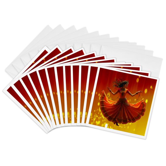 3drose, Kathak Dance Art Indian Traditional Dance, 12 Greeting Cards with Envelopes