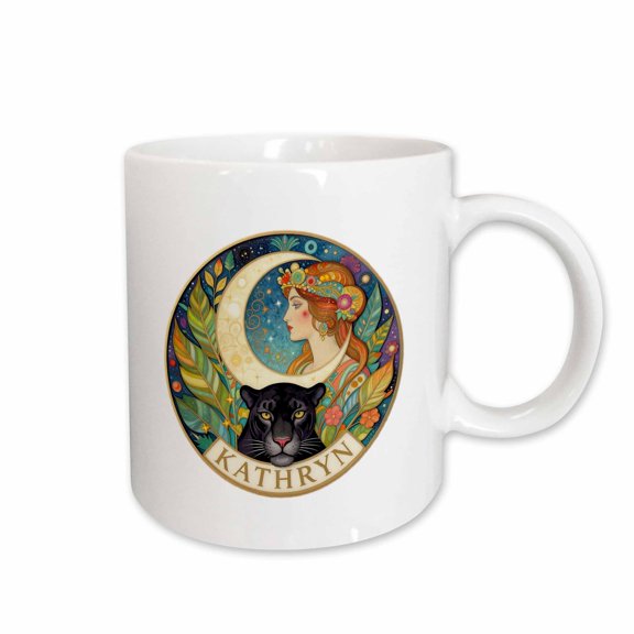 3drose, Kathryn Female Name, Moon, Woman, Black Panther. Gift for a Woman, 15oz Mug