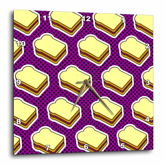 3drose, Kawaii Food - Peanut Butter and Jelly Print - Grape Jelly, 15x15 Wall Clock