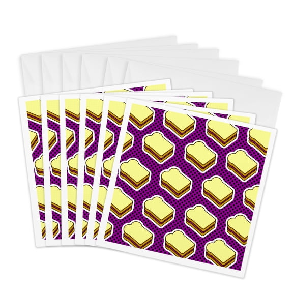 3drose, Kawaii Food - Peanut Butter and Jelly Print - Grape Jelly, 6 Greeting Cards with Envelopes