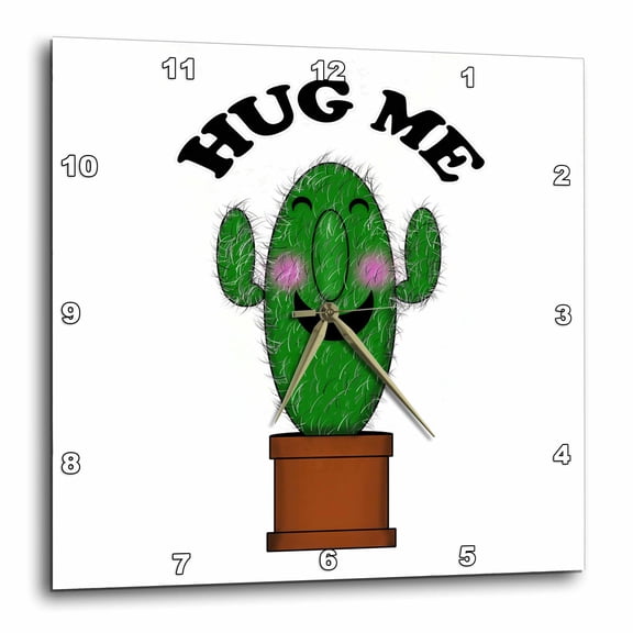 3drose, Kawaii Hug Me Smiling Cactus, 15x15 Wall Clock