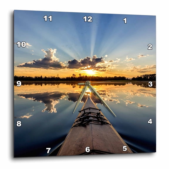 3drose, Kayaking into Sunset Rays on Mcwennger Slough Near Kalispell, Montana, 15x15 Wall Clock