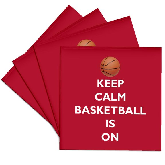 3drose, Keep Calm Basketball Is On, Cardinal Red Background, 3drsmm, Set of 4 Ceramic Tile Coasters