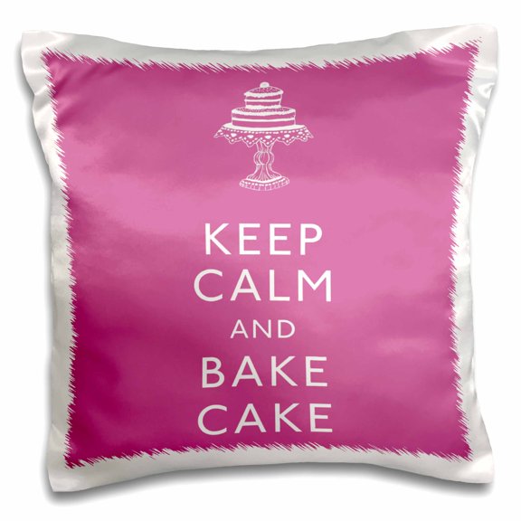 3drose, Keep Calm and Bake Cake. Pink., 16x16 inch Pillow Case
