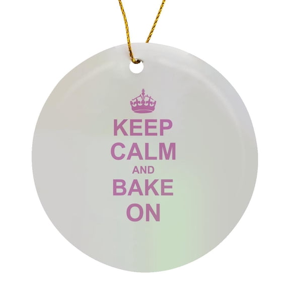 3drose, Keep Calm and Bake on - Funny Humor Pink Text Design for Baking Hobbyists Bakers and Bakery Owners, Circle Porcelain Ornament