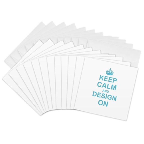 3drose, Keep Calm and Design on - Carry on Designing - Gifts for Designers - Blue - Fun Funny Humor Humorous, 12 Greeting Cards with Envelopes