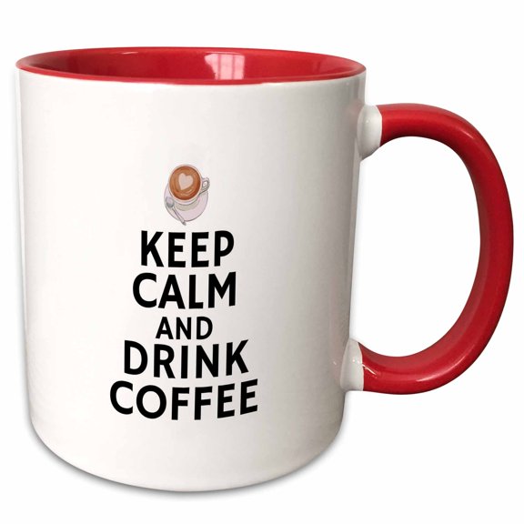 3drose, Keep Calm and Drink Coffee Typography - Fun Quote with Coffee Icon, 11oz Two-tone Red Mug