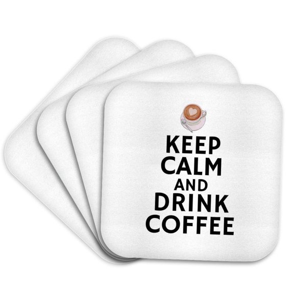 3drose, Keep Calm and Drink Coffee Typography - Fun Quote with Coffee Icon, Set of 4 Coasters - Soft