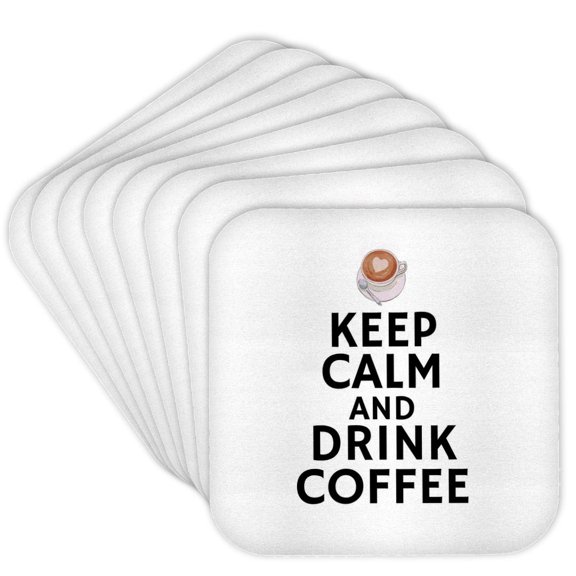 3drose, Keep Calm and Drink Coffee Typography - Fun Quote with Coffee Icon, Set of 8 Coasters - Soft