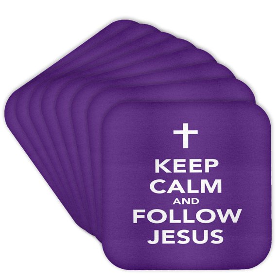 3drose, Keep Calm and Follow Jesus. Purple., Set of 8 Coasters - Soft