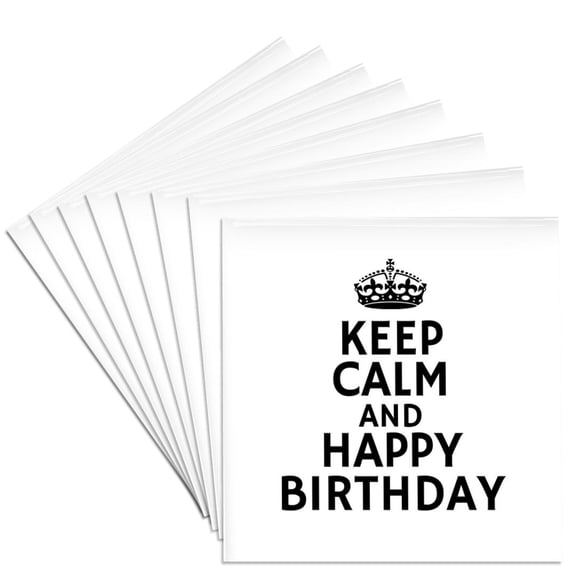 3drose, Keep Calm and Happy Birthday Typography - Crown Celebration Design, Set of 8 Ceramic Tile Coasters