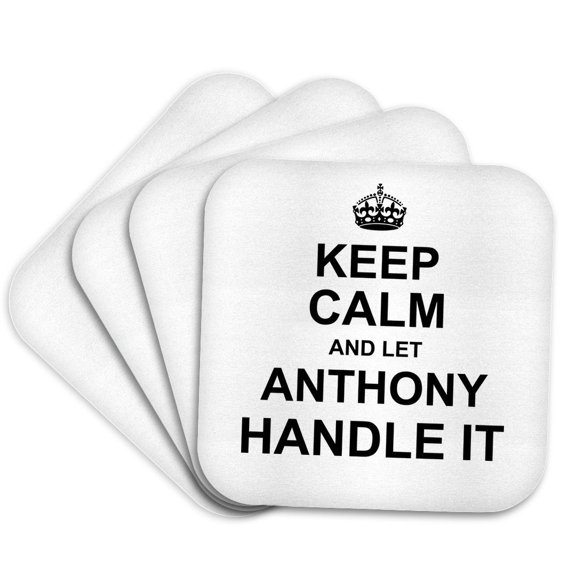3drose, Keep Calm and Let Anthony Handle It - Funny Personal Name, Set of 4 Coasters - Soft