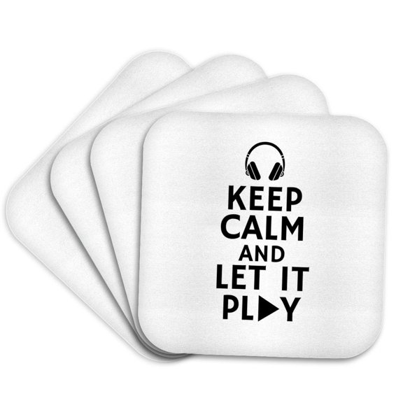 3drose, Keep Calm and Let It Play Typography - Music Headphone Design, Set of 4 Coasters - Soft