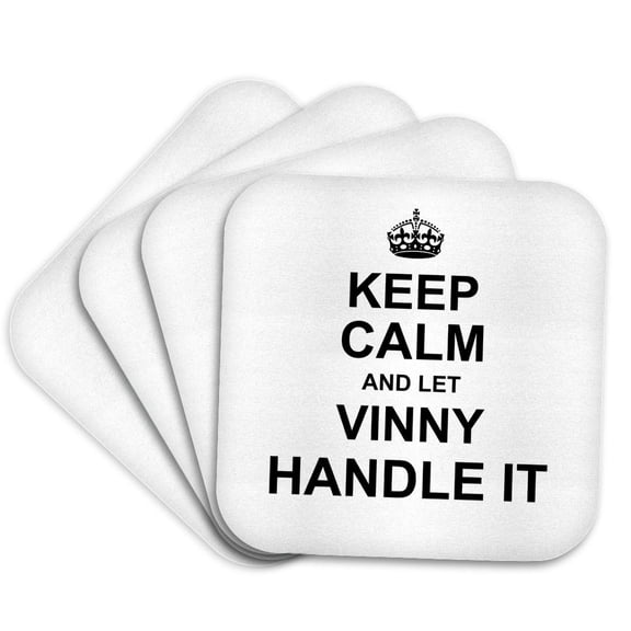 3drose, Keep Calm and Let Vinny Handle It - Funny Personal Name, Set of 4 Coasters - Soft