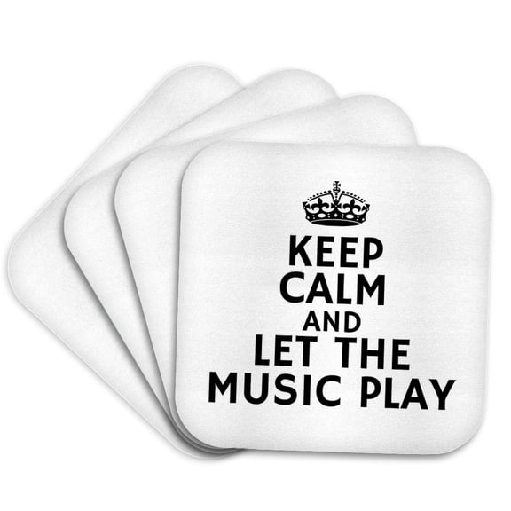 3drose, Keep Calm and Let the Music Play Typography - Crown Music Quote Design, Set of 4 Coasters - Soft